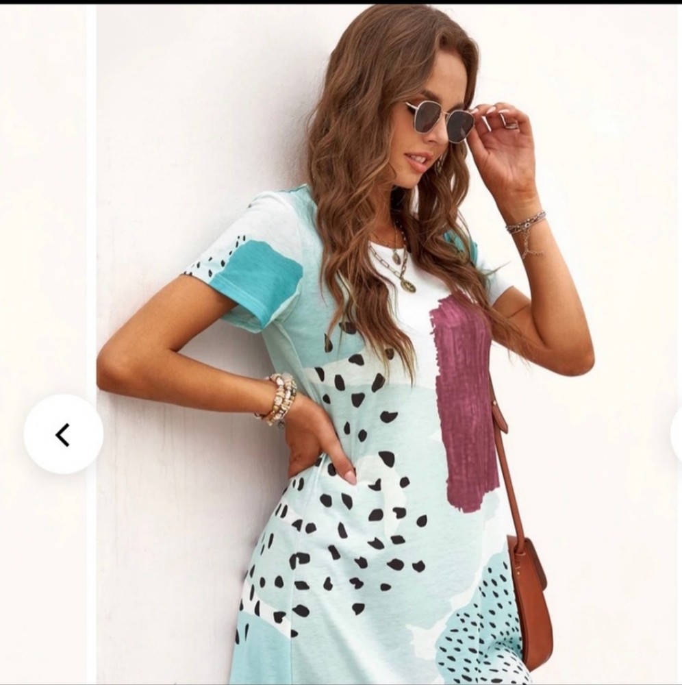 White Leopard Splicing Color Block Mini Dress - Picture 3 of 7